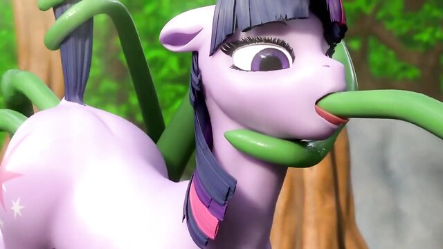fantasy character, cartoon, 3d animation - tentacles invade every part of a cartoon pony in hd