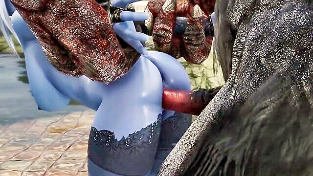 big ass, big tits, blonde - in skyrim themed animated porn a blue haired female character gives a blowjob to a well endowed orc troll