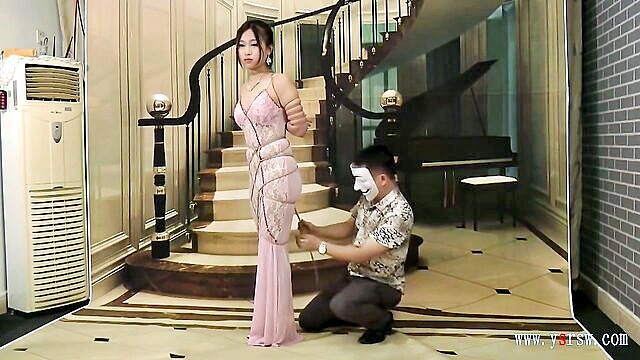 fetish, brunette, asian - innocent chinese girl in a long dress explores bdsm and bondage