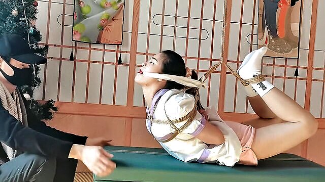 young chinese woman bound in shibari bondage   hogtie bdsm video : AV Jiali