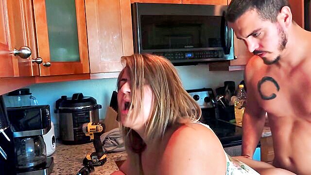 big ass, big tits, milf - middle aged housewife experiences intense orgasm during plumbers repair visit