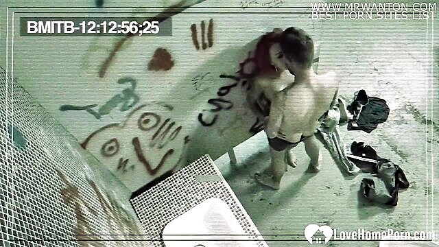 hd video of a redheaded babe riding big dick in a graffiti laden restroom : Love Home Porn