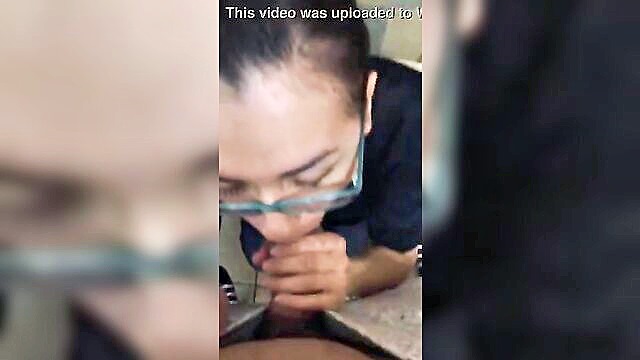 blowjob, glasses, bath - subway employee gives unexpected oral pleasure in a bathtub