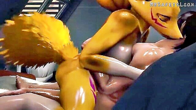 blowjob, cartoon, creampie - renamon x human sfm animation cartoon creampie blowjob hairy cum creampie blowjob fuck animated yiff furry sfm x human animation