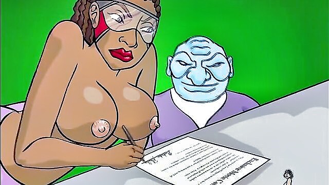 cartoon, big tits, big ass - black babe with superhero skills battles extraterrestrials in steamy hentai video