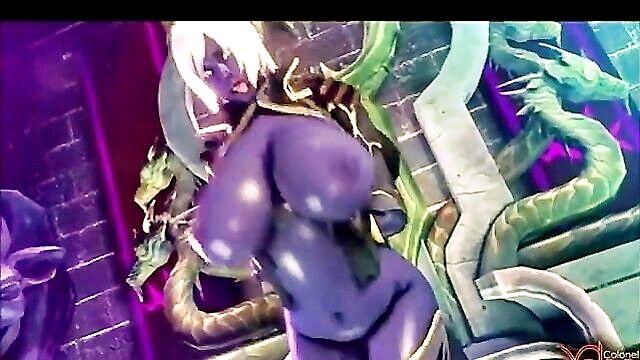 Ahegao, Dark - dark elf animated threesome with well endowed monsters Ts