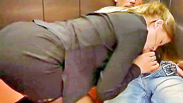 blonde, anal, blowjob - german milf elevator fun