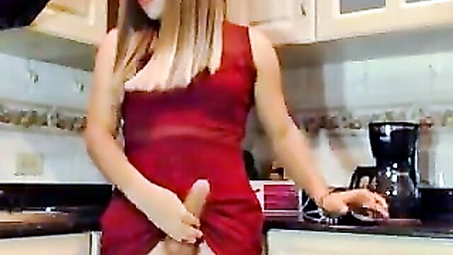 latina, shemale, solo girl - watch a shemale and her friend pleasure their cocks in the kitchen in this steamy video