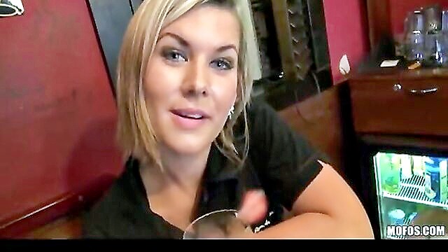 blonde bartender meets customer in romantic encounter at work : Mofos