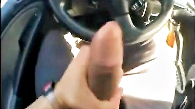 amateur, masturbation, cumshot - big cocked guy strokes himself outdoors behind his car