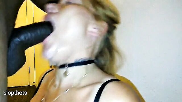 bbc, facial, deepthroat - a white whore takes a bbc facial and goes down deep on camera