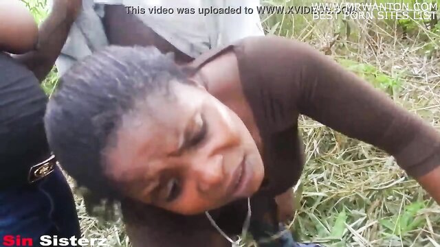 ebony teen gets pounded by abokis big black cock in farm : Doggy