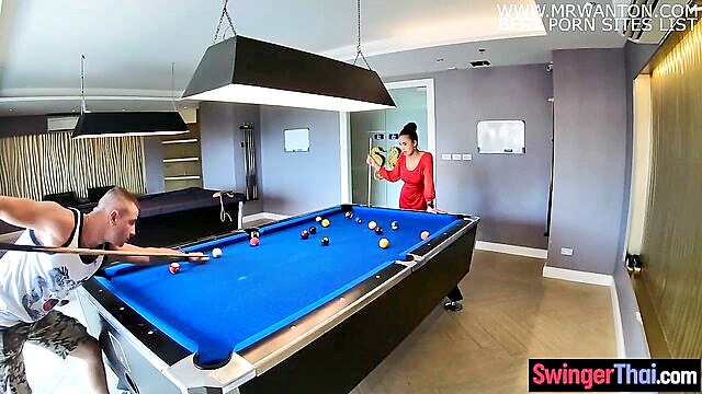 doggystyle, couple, asian - a thai couple enjoys pool play before intensive passion and oral pleasure session