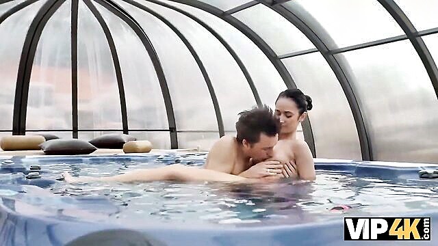 VIP - a mature gentleman invites a youthful brunette to his abode for a soothing jacuzzi session and intimate encounter in vip4k VIP 4K