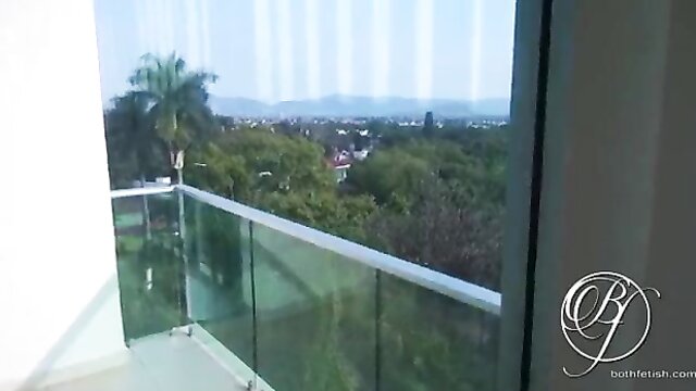 x** sexy video public exhibitionist orgasms on balcony in lingerie : Bothfetish