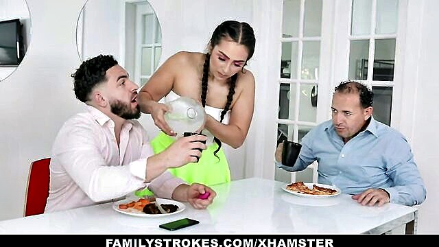 Lilly Hall, April Fools - stepsis and stepbrother spice things up with vibrator prank Family Strokes