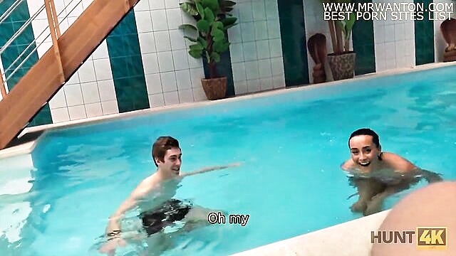 european teen joins rich hunter for poolside encounter in exchange for money : Hunt4K