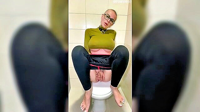 squirting, tattoo, masturbation - tattooed babe squirts in public restroom