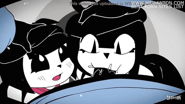 hentai, cartoon, threesome - wild mime threesome with cartoon twins in animated fucking video