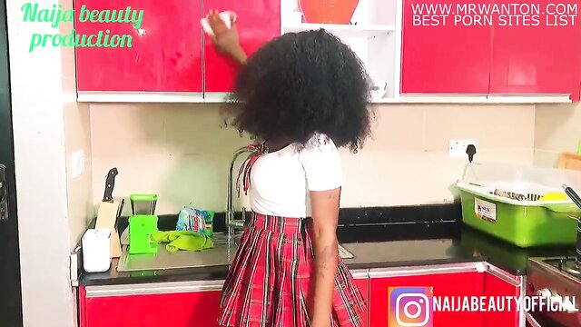 pornstar - naija beauty seduces and squirts in kitchen with brothers friend We