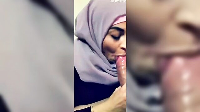 amateur, milf, blowjob - arabic milf with hijab gives deepthroat blowjob