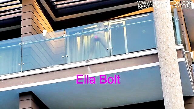 Ella Bolt, Ella - caught in the act of voyeurism witnessing a pov moment of ella bolts outdoor masturbation with a big dildo and squirting in her balcony