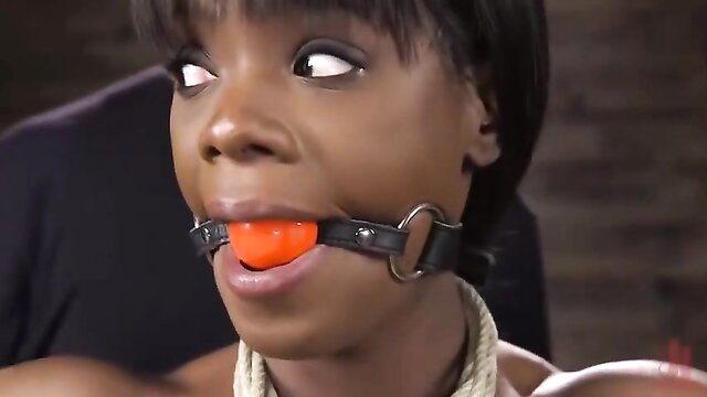 interracial, brunette, toys - ebony goddess ana foxxx in intense bondage play