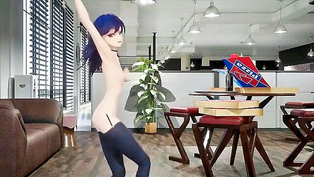 anime, big tits, cartoon - socks and stockings a dark haired girl dances and undresses in this free hentai video