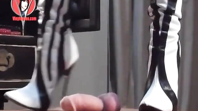 bdsm, fetish, hardcore - domme boots trample cock of bondaged male slave in high definition bdsm video