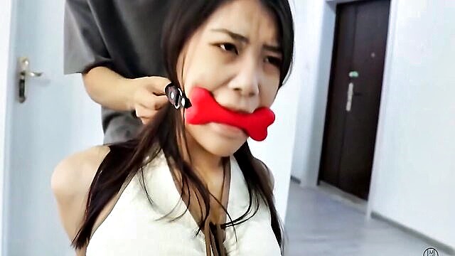 amateur chinese bdsm video featuring pov hogtie and gag : AV Jiali