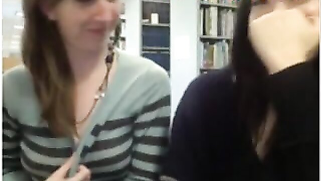 webcam, teen (18+), amateur - 2 cam girls get naked in public library