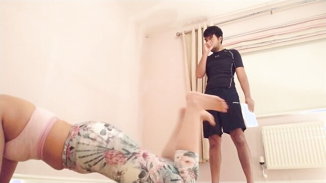 yoga instructor, tricked, gym - young asian lady coerced into stripping and oral sex by gym instructor featuring gstring thong and leggings