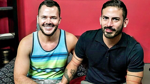 extrabigdicks, gay kissing, gay - latina with big tits gets interviewed and deepthroats a big dick while kissing her mans friend