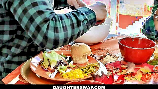 more than a feast watch a hot babe get filled up on turkey day : Daughter Swap