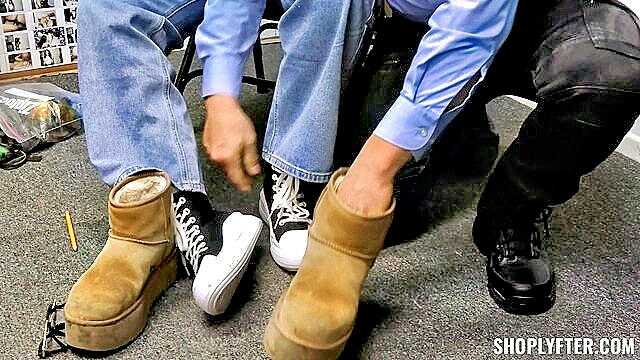 Dorian Del Isla, Holly Day - dorian del isla holly day get their shoes on in shoplyfters new video Team Skeet
