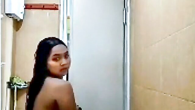 indonesia, mandi, new - mandi is an indonesian cutie wearing fishnets and being a newbie is fun to watch