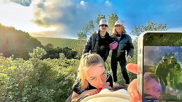 blonde, blonde teen, nerdy - nervous blonde teen pleases me with a naughty blowie during our nature walk