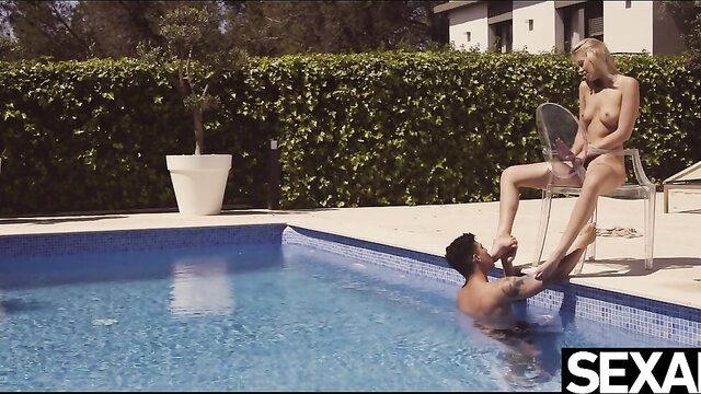 hot sex, hot sexy, sexy blonde - creampied blonde in pool