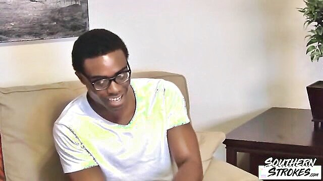 ng men, southernstrokes, young gay - see a young black man with glasses masturbating after a job interview