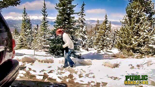 pov, handjob, redhead - brandi de lafey public handjob