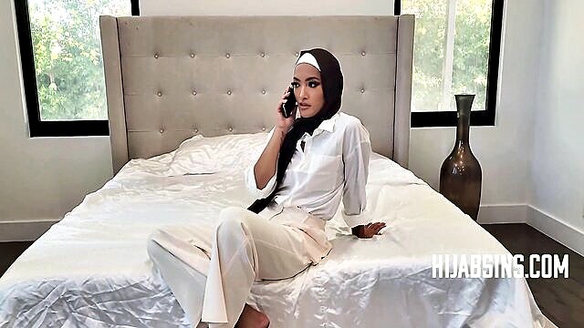 pov, american, threesome - young arab woman gets her hijab removed and gets a threesome with an adult and a teenager