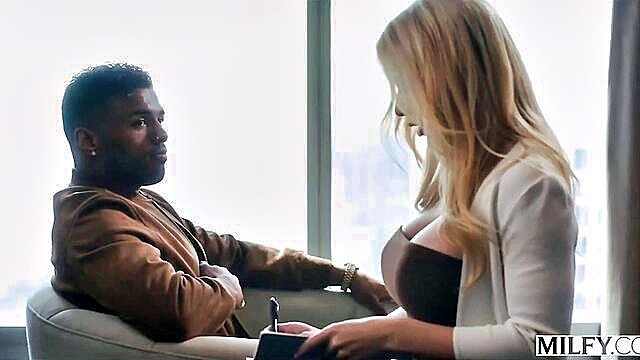black guy, blonde milf, busty blonde - seductive blonde milf pleases hung black guy with her body and brains