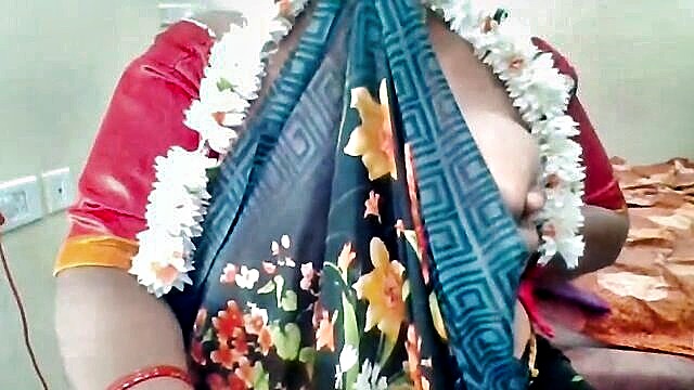 stepsons dirty talk leads to a steamy saree aunty action with blue saree and bigboobs : Telugu-fuckers