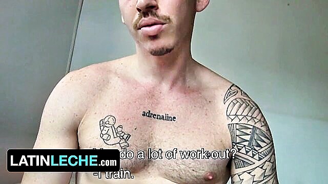 straight, gay latinleche, handjob - manu jerks off with massive cock and swallows cum with ease