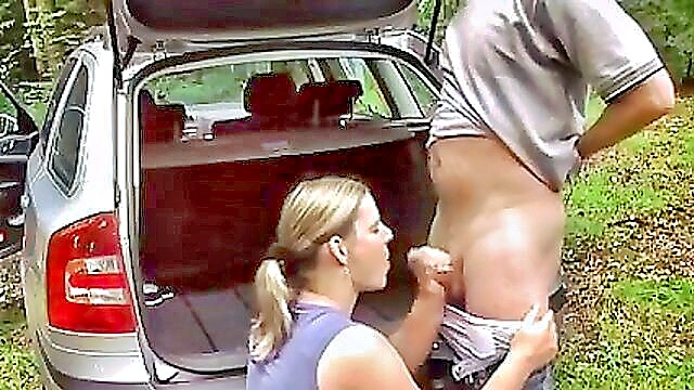 blonde slut, in the, in the forest - buxom blonde slut