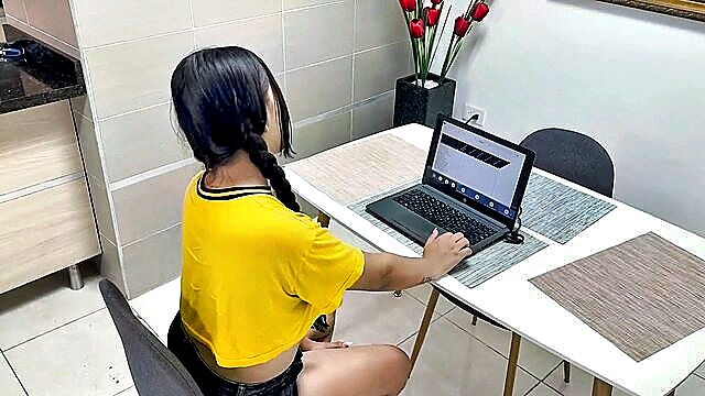 anal, cum, sex - stepbros big cock makes maira medina squirt during a virtual class with his fat cock and massive tits