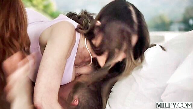 group sex, milfy, big tits - check out american milf episode 5 a behind the scenes look at a big tits brunette group sex with blowjobs blonde and