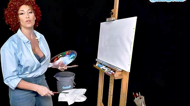 Ryan Keely - milf with large breasts ryan keely becomes aroused during a painting tutorial in her bob ross costume Cam Soda