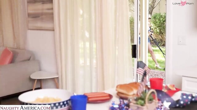 Big Tits, Cumshot, blonde, facial - my sisters hot friend gets a hot facial at memorial day party