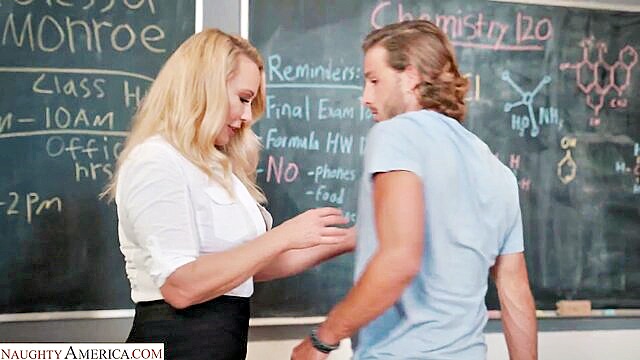 Mellanie Monroe, Lucas Frost - milf teacher mellanie monroe moans while getting her long hair blown by lucas frost